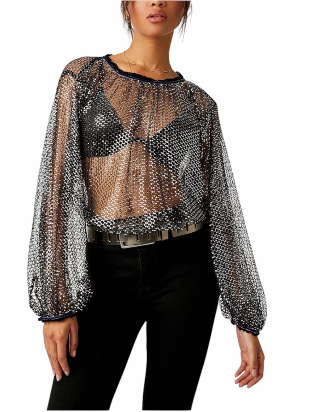 Free People Spark Fly Sequin Top in Black Size S